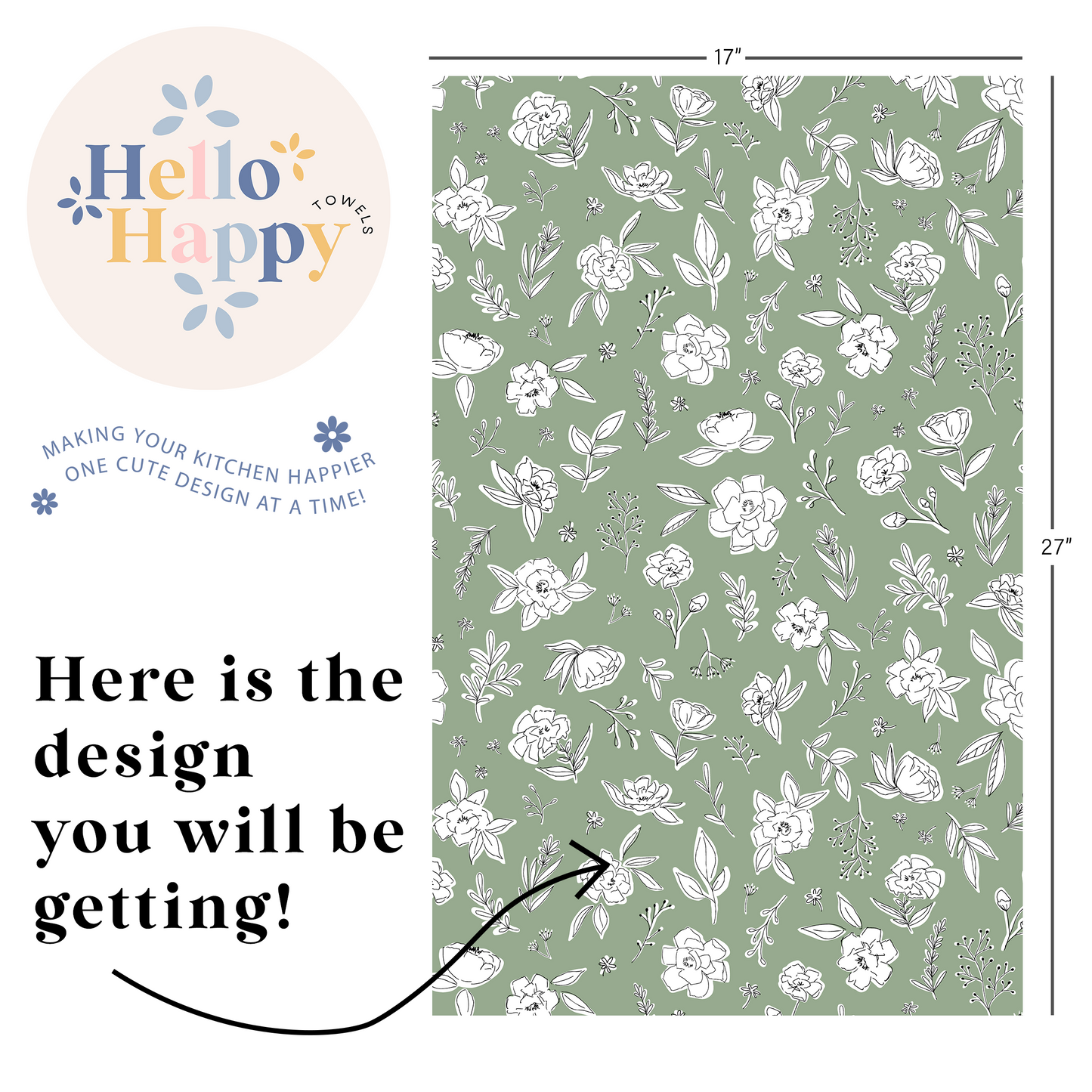 Florals on Sage | Double-Sided Hand Towel