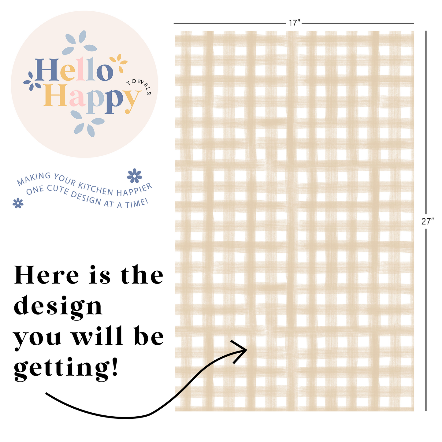 Gingham on Cream | Double-Sided Hand Towel