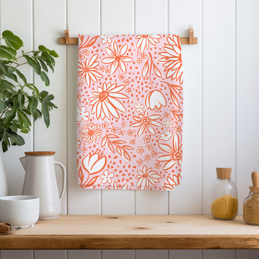 Sketched Flowers + Almond Slivers | Reversible Hand Towel