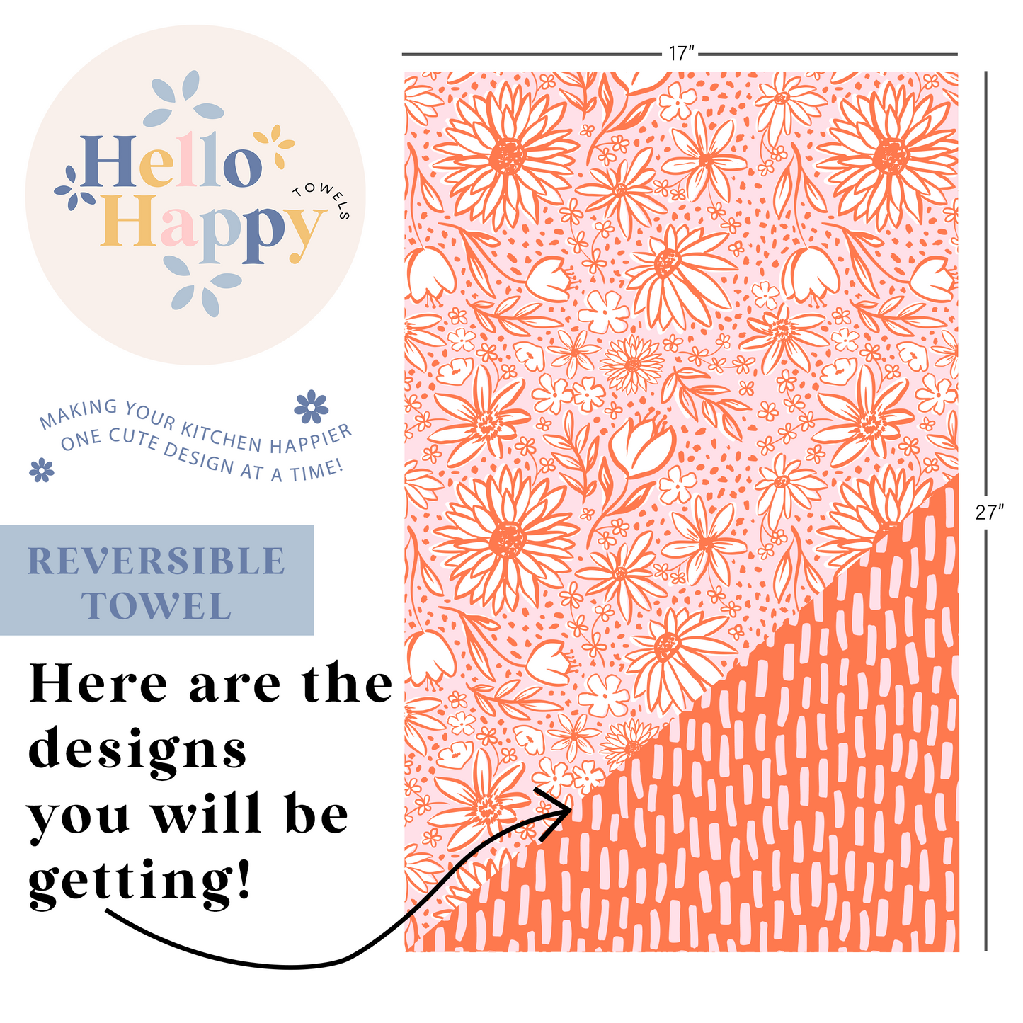 Sketched Flowers + Almond Slivers | Reversible Hand Towel