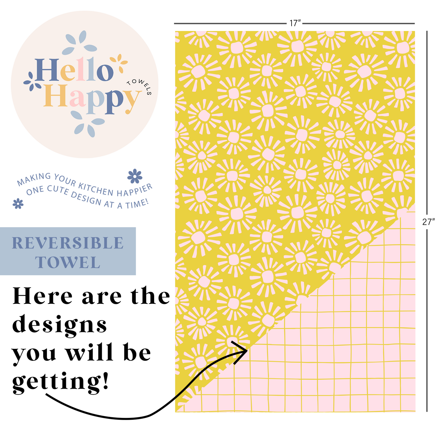 Sunbursts + Pink Grid | Reversible Hand Towel