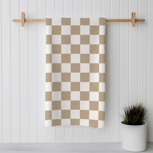 Tan Checkerboard | Double-Sided Hand Towel