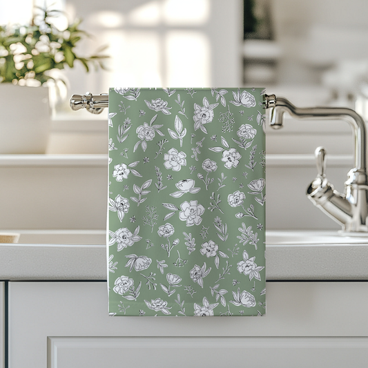 Florals on Sage | Double-Sided Hand Towel
