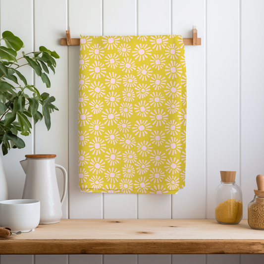 Sunbursts + Pink Grid | Reversible Hand Towel
