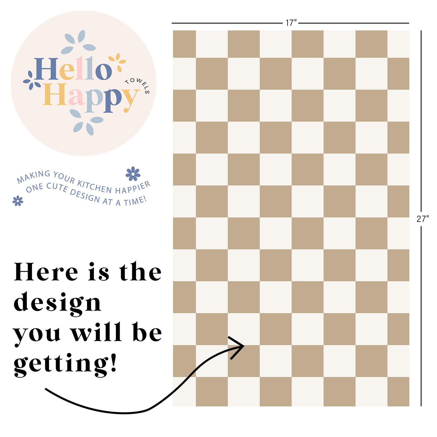 Tan Checkerboard | Double-Sided Hand Towel
