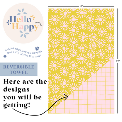 Sunbursts + Pink Grid | Reversible Hand Towel